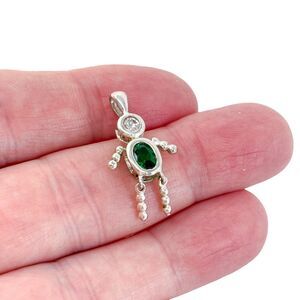Vintage Sterling Silver 925 Cubic Zirconia Green Boy Charm Pendant